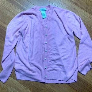 Light purple cardigan with pearl buttons